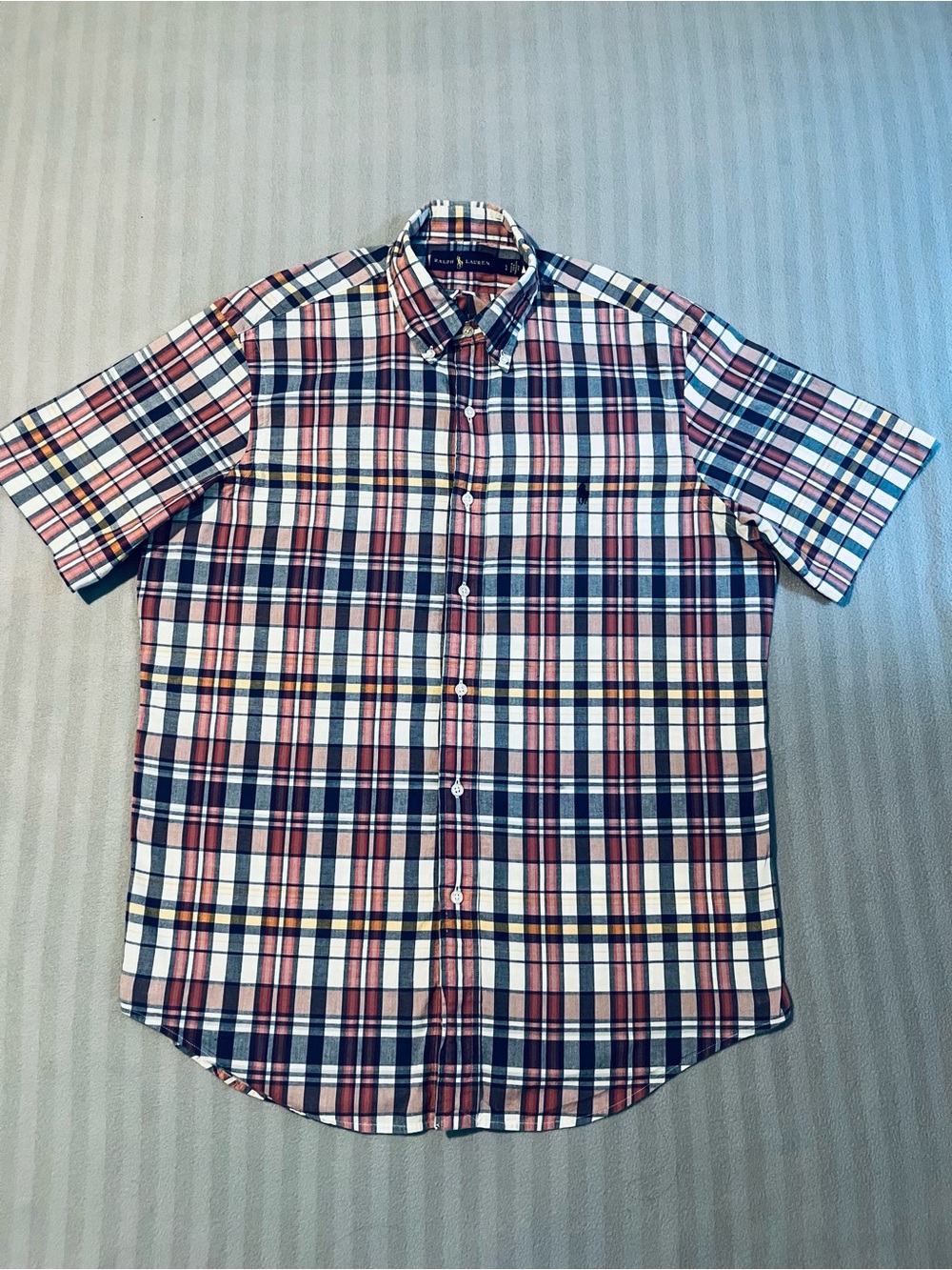 Ralph Lauren Short-Sleeve Plaid Button-Down Shirt - Red, Navy, White